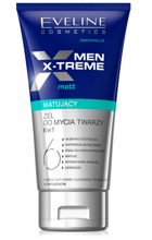 Eveline - Men X-Treme Matt - MATUJĄCY ŻEL do mycia twarzy 6w1 150ml 5901761921618
