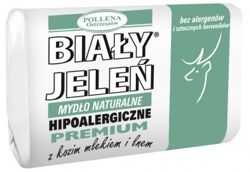 Biały Jeleń -  Premium - Hipoalergiczne mydło naturalne z KOZIM MLEKIEM (jasnozielone) KOSTKA 100g 5900133009527